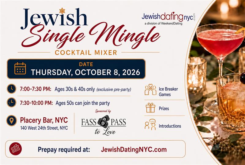 Jewish Singles Mingle - Thu Oct 8 at Placery Bar Lounge -Retractable Roof