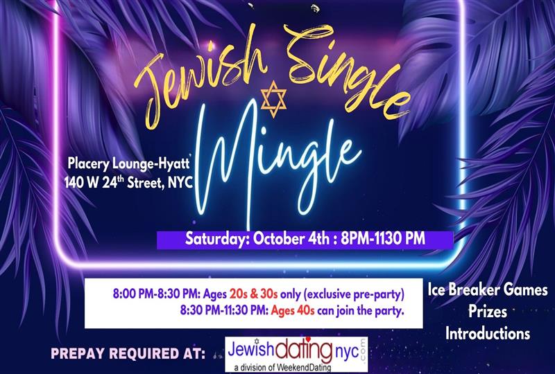 Jewish Single Mingle - Sat Oct 4 at Placery Bar Lounge -Retractable Roof