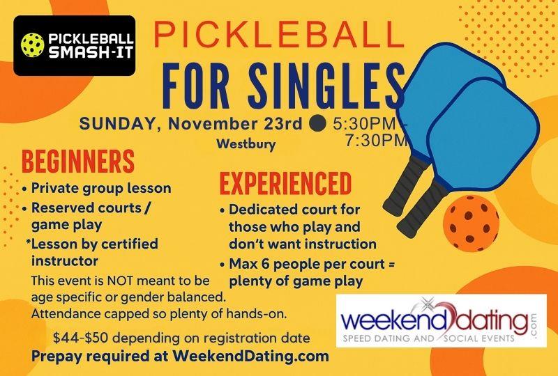 Pickleball Singles Social/Lessons - Sun Nov 23 at Pickleball Smash-It (Westbury)